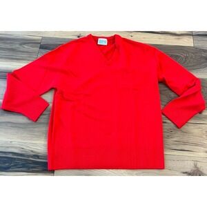 Vtg English Classic Lambswool Red V Neck Sweater Made England Golf Tennis READ